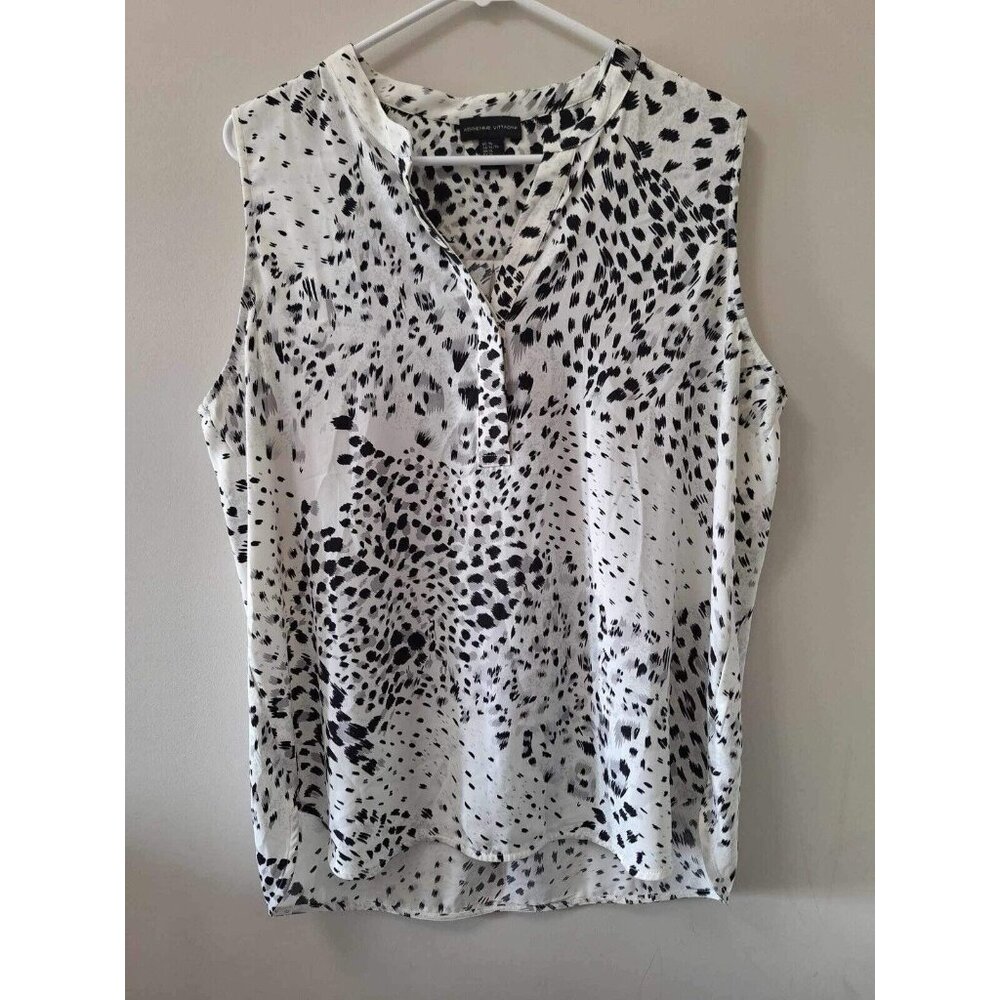 Adrienne Vittadini White Black Gray Print Sleeveless  High Low Blouse Size XL